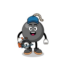 Cartoon Illustration of bomb as a woodworker