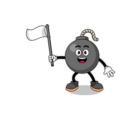 Cartoon Illustration of bomb holding a white flag