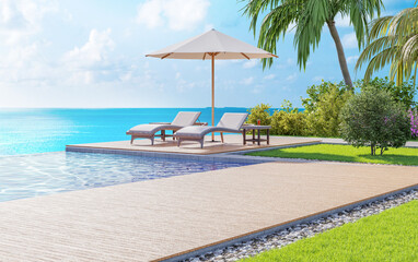 3d render image tropical Front Beach pool 