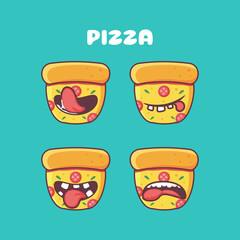 pizza slice cartoon. fast food vector illustration. with different mouth expressions