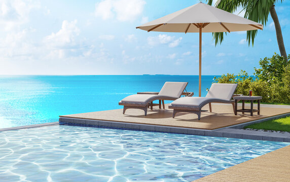 3d render image tropical Front Beach pool 