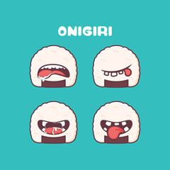 onigiri cartoon. japanese rice food vector illustration. with different mouth expressions
