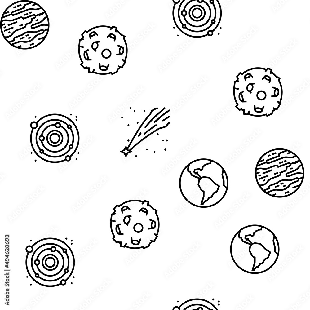 Poster galaxy system space collection vector seamless pattern thin line illustration