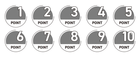 POINT　1〜10までの丸型数字アイコンセット（ダークグレー）