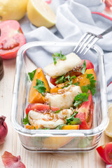 Fresh salad with mozzarella cheese and  peaches