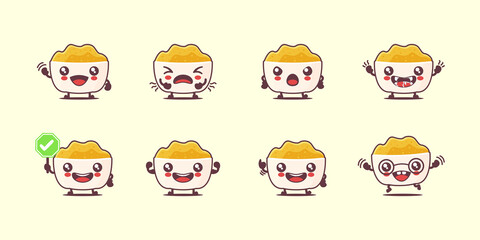 Fototapeta premium cereal cartoon. breakfast vector illustration. with different faces and expressions