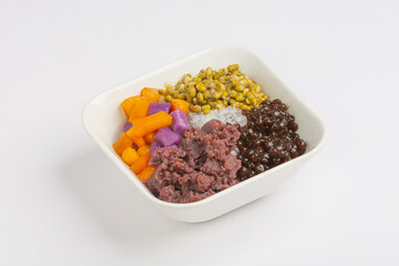 Fresh, wholesome desserts are useful, laid out on a white background.