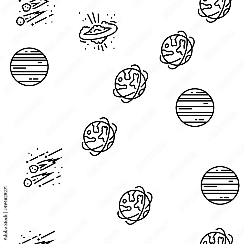 Poster galaxy system space collection vector seamless pattern thin line illustration