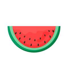 Slice of watermelon isolated on white background. Summer element for card, banner, poster, background, market. Flat vector illustration.