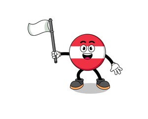 Cartoon Illustration of austria flag holding a white flag