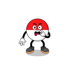 Character Illustration of indonesia flag with tongue sticking out