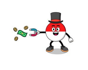 Fototapeta na wymiar Character Illustration of indonesia flag catching money with a magnet