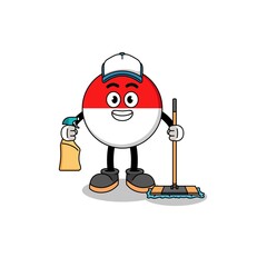Character mascot of indonesia flag as a cleaning services