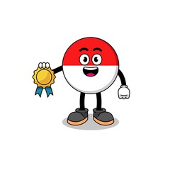 indonesia flag cartoon illustration with satisfaction guaranteed medal