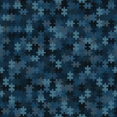 Puzzle-looking seamless camouflage dark denim blue hatched pattern