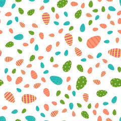 Easter egg seamless pattern in cartoon flat style. Vector illustration of spring holiday colorful background