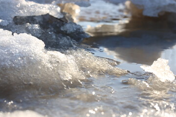 Melted snow on a sunny spring day