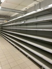St. Petersburg, Russia, 03.11.2022, local supermarket, empty shelves of shops with products. Default, price increase, local goods, consumption, life in Russia, store closures, default 
