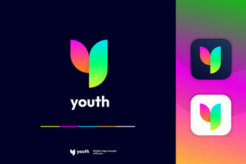 Modern Abstract Simple Letter Y Shape Logo Design Template With Icon