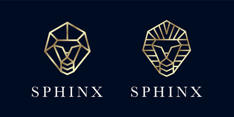Fototapeta premium Sphinx Gold Pharaoh Egypt Head Ancient Egyptian Mythology Antique Sculpture Vector Logo Design