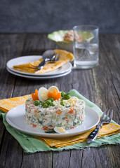 Russian salad olivier on the table