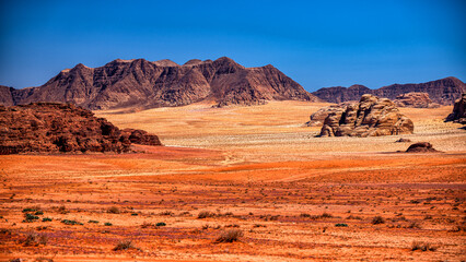 Fototapeta na wymiar Extraordinary mountain desert landscape, Wadi Rum Protected Area, Jordan.