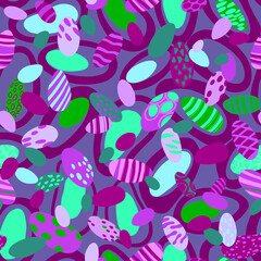 Geometric abstract multicolored seamless background of decorative bright oval shapes in pink and green hues