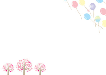 Naklejka premium フレーム_春_ふうせんと桜の木