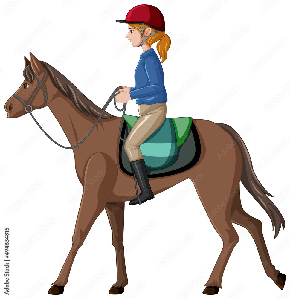 Wall mural A woman riding horse cartoon