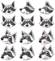 Set of raccoon cartoon head style © GraphicsRF