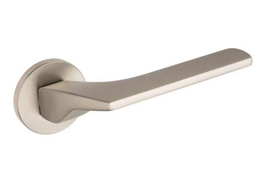 Door handle made of metal on an isolated white background. Reliable design handle for the door of houses, apartments, warehouses, offices and other premises.
