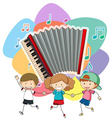 Accordion with many kids cartoon