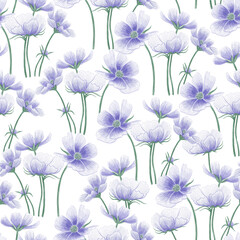 Fototapeta na wymiar Seamless pattern with delicate summer cosmos flowers