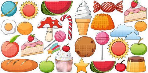 Set of vintage style cartoon on white background
