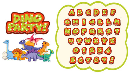 Font design for english alphabets in dinosaur character on template