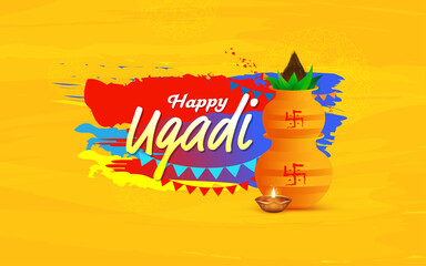 Happy Ugadi Festival Colorful Background Design Template