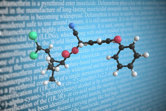 Molecular model of deltamethrin, 3D rendering