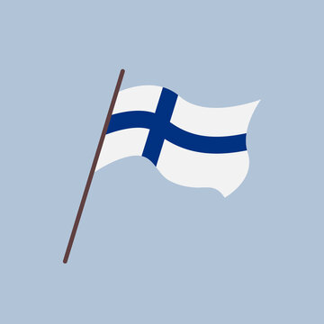 Waving flag of Finland country. Isolated finnish flag with blue cross. Vector flat illustration