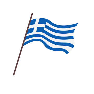 Waving flag of Greece country. Isolated greek flag with cross and blue stripes on white background. Vector flat illustration