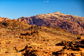 Extraordinary mountain desert landscape, Wadi Rum Protected Area, Jordan.