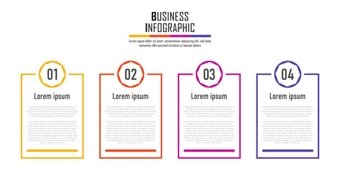Four steps business infographics with thin line and octagon icon in colorful tone design