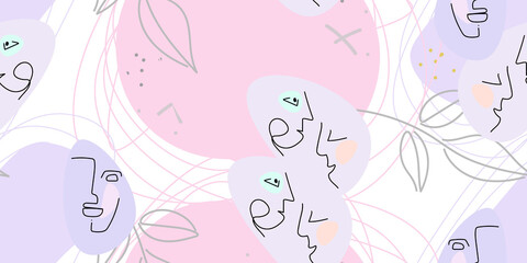 Face line pattern. Minimal art one line drawing.