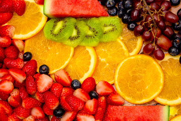 Fresh fruits background, Healthy mix fruits consist of tropical fruit and assorted berry
