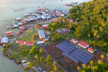 Aerial view of Solar Panel in the Selakan Island, Semporna Sabah, Malaysia Borneo.