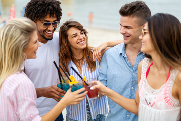 Summer joy and friendship concept with young people on vacation. People happiness concept.