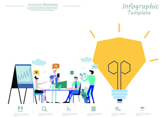 Business  man and  Lady  teamwork  Brainstorming,Contact communicate  with Cellphone, Laptop,Computer, icon, paper  rocket fold - Idea  concept creativity  innovation technology modern.
