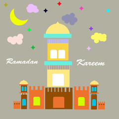 colorful mosque illustrations with Islamic nuances, suitable for Eid al-Fitr, Islamic days, and others.