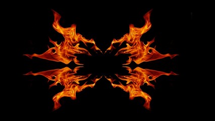 A beautiful flame shaped as imagined. like from hell, showing a dangerous and fiery fervor, black background
