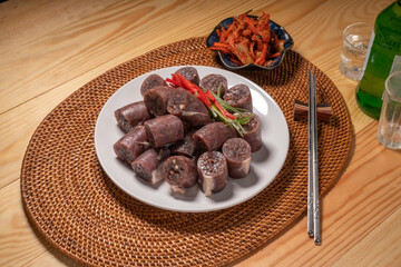 The Korean Blood Sausage or Sundae, Soondae is Korean traditional national food. Street home Asian...