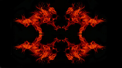A beautiful flame shaped as imagined. like from hell, showing a dangerous and fiery fervor, black background
